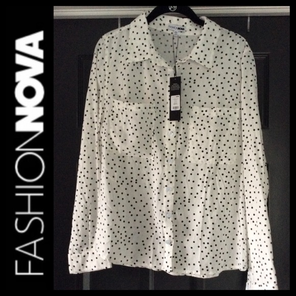 NWT Fashion Nova You Better Work Dot Shirt - Picture 4 of 8